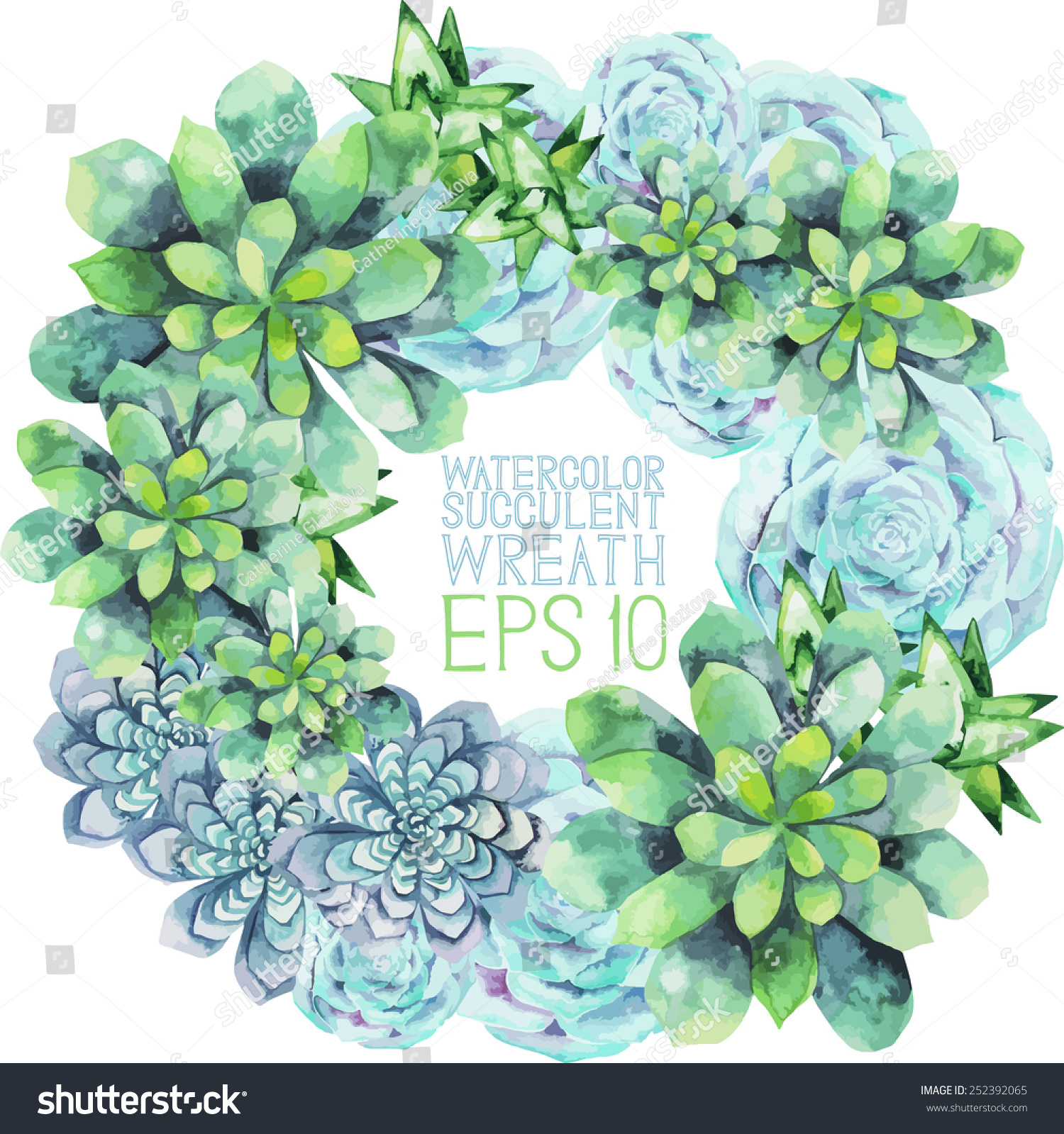 Download Watercolor Succulent Wreath Round Frame Text Stock Vector ...