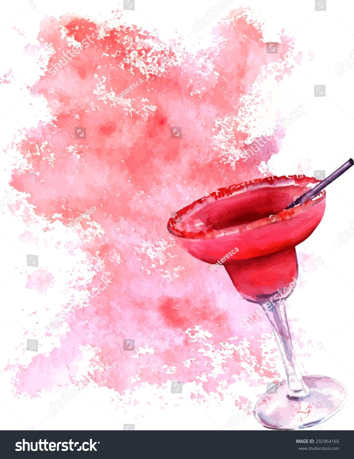 Watercolour Drawing Strawberry Margarita Cocktail On Stock Vector Royalty Free 292964165