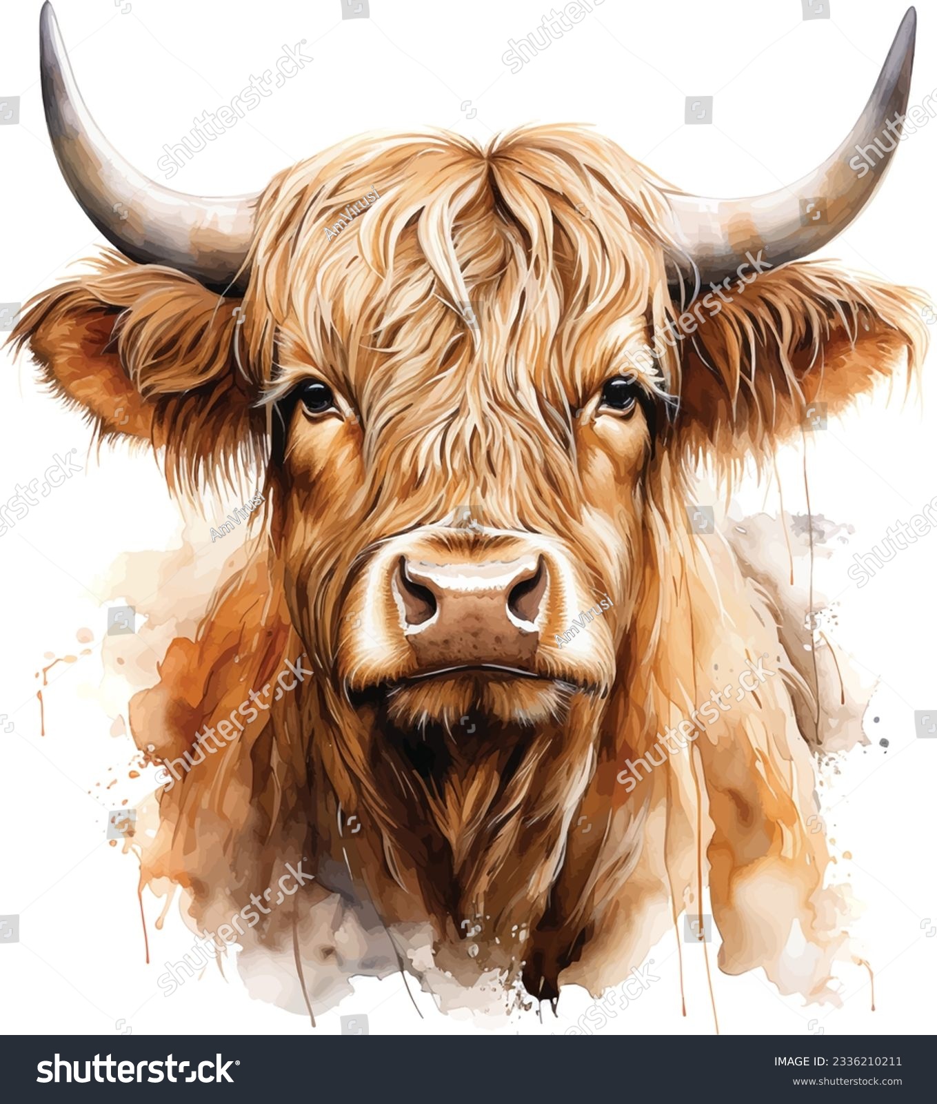 SVG of Watercolour painting of a cute highland cow head vector svg