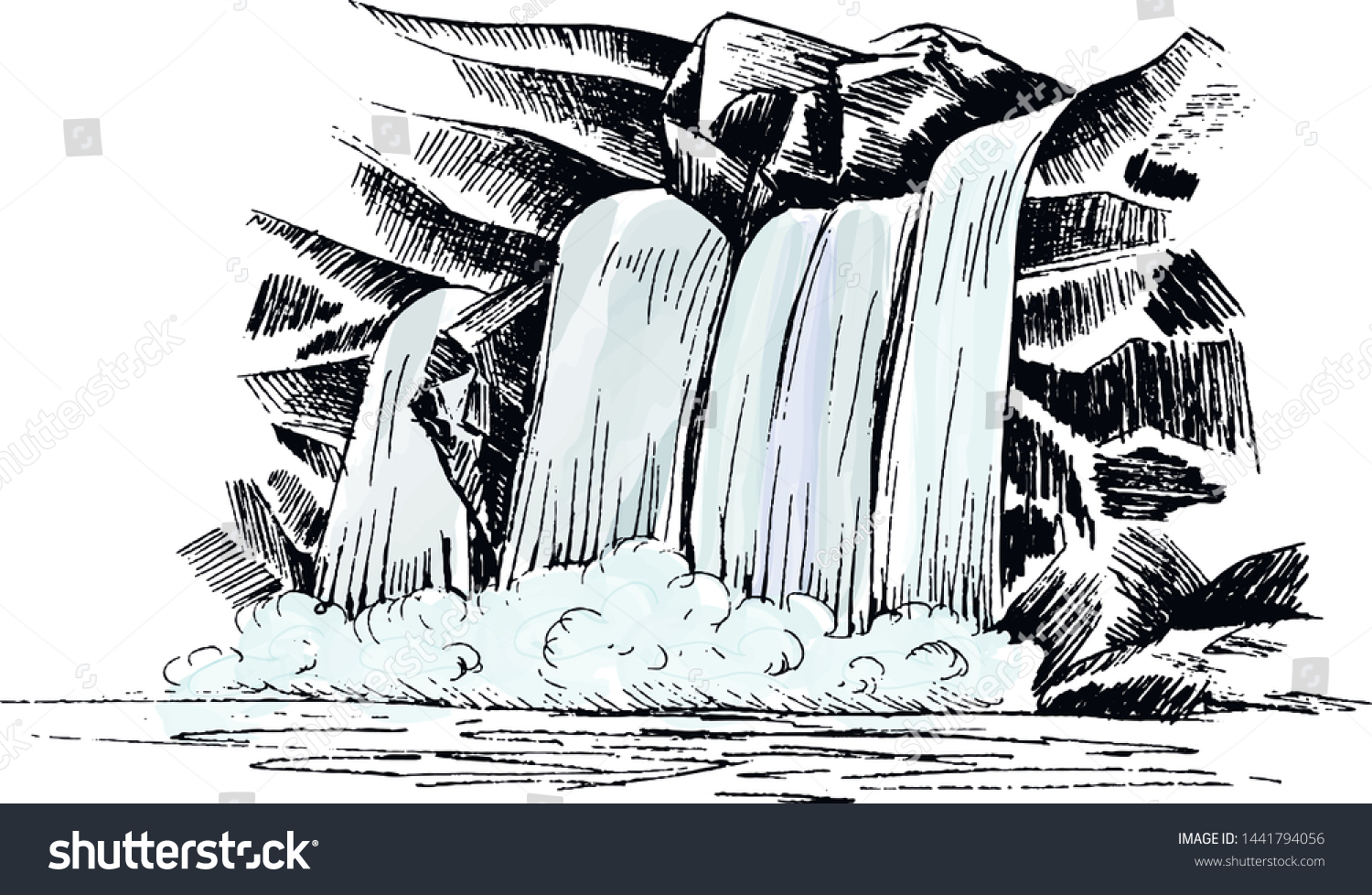 Waterfall Vector Sketch Cascade Waterfall Rocks Stock Vector (Royalty ...