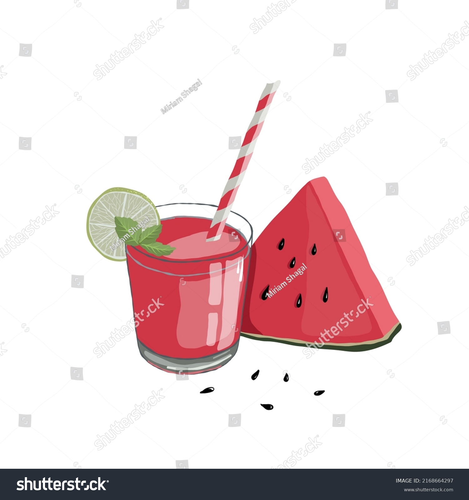 Watermelon Cocktail Lemon Vector Illustration Summer Stock Vector ...