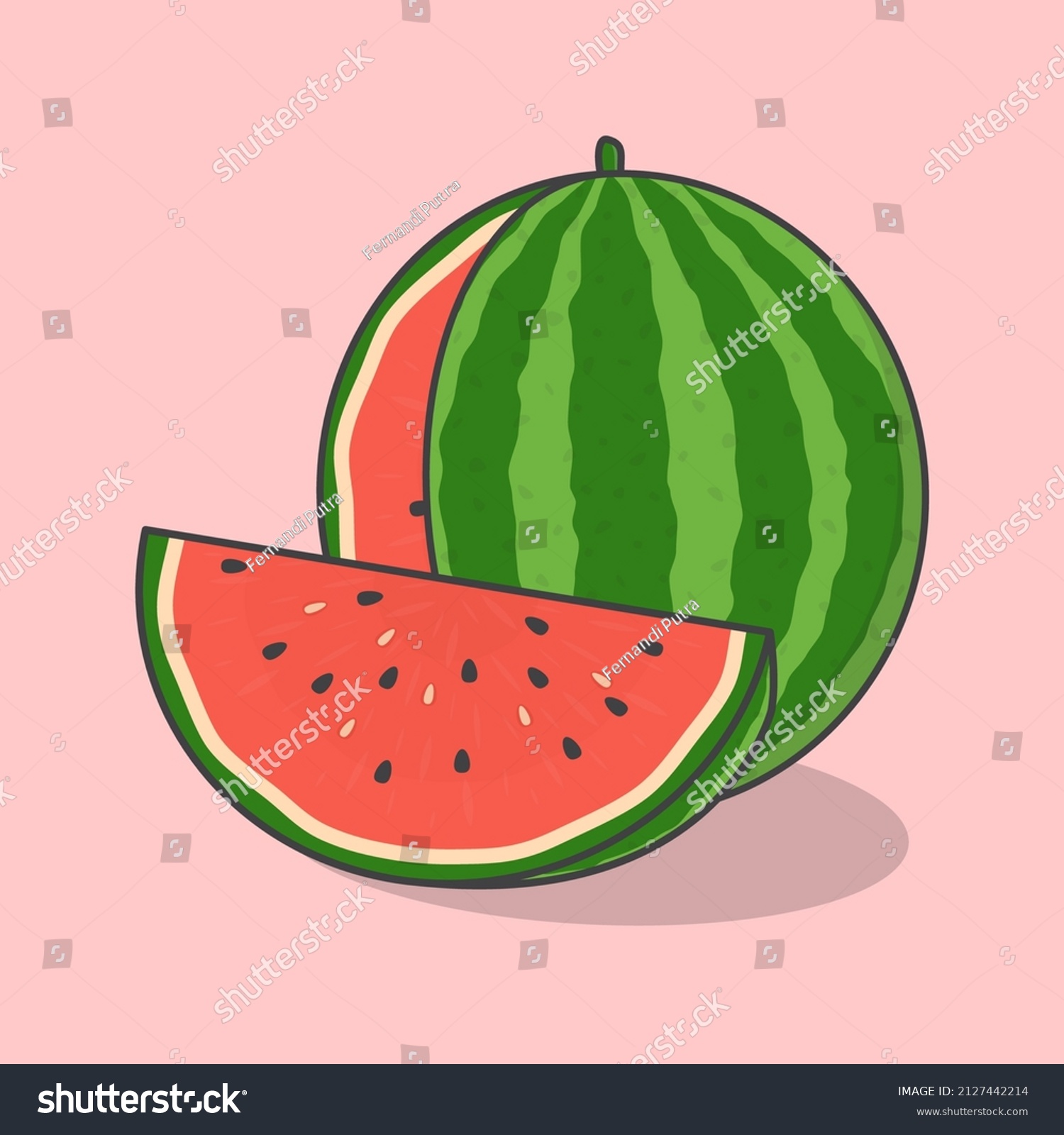 Watermelon Fruit Cartoon Vector Illustration Slice Stock Vector ...