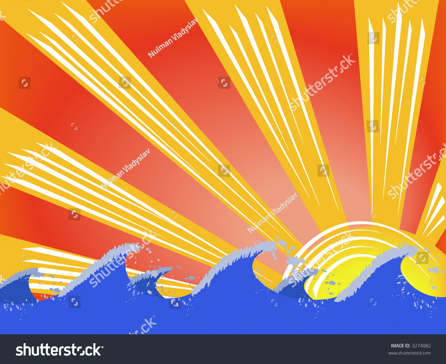 Waves On The Sunset Stock Vector Illustration 3274082 : Shutterstock