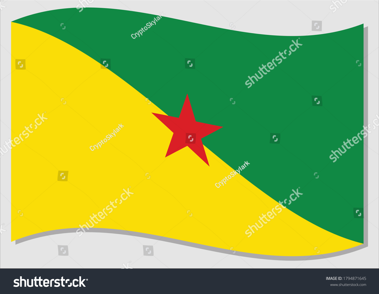SVG of Waving flag of French Guiana vector graphic. Waving Guyanese flag illustration. French Guiana country flag wavin in the wind is a symbol of freedom and independence. svg