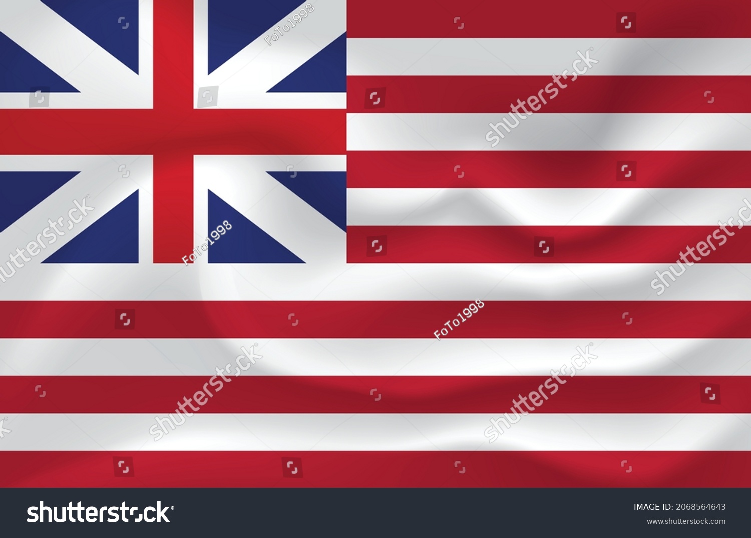 SVG of Waving flag of 1776-1777 The grand Union Flag nackground. svg