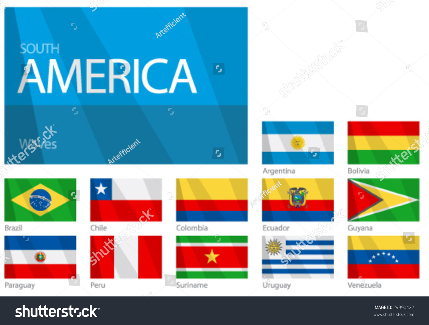 Waving Flags Of South American Countries. Design 