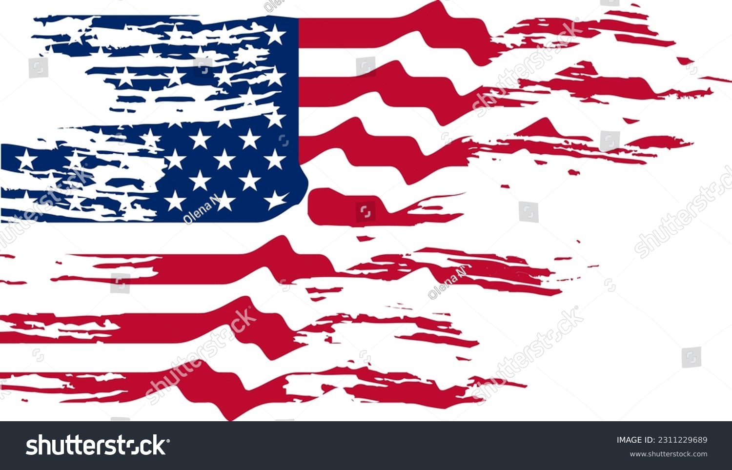 SVG of Waving USA Flag, brush stroke, grunge effect, tattered flag background. Vector file, hi-res. svg