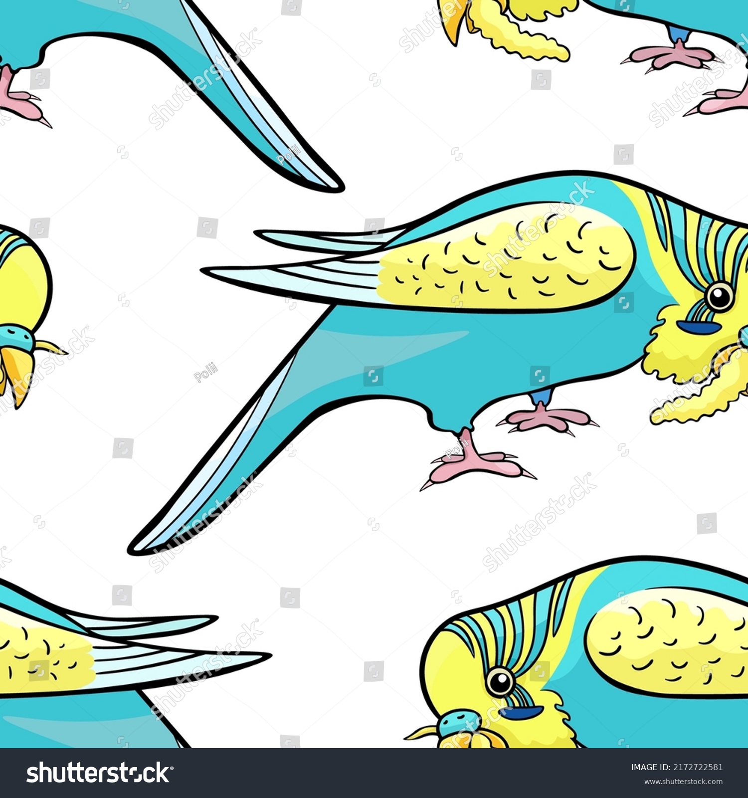 blue and yellow parakeets seamless pattern clip art preview