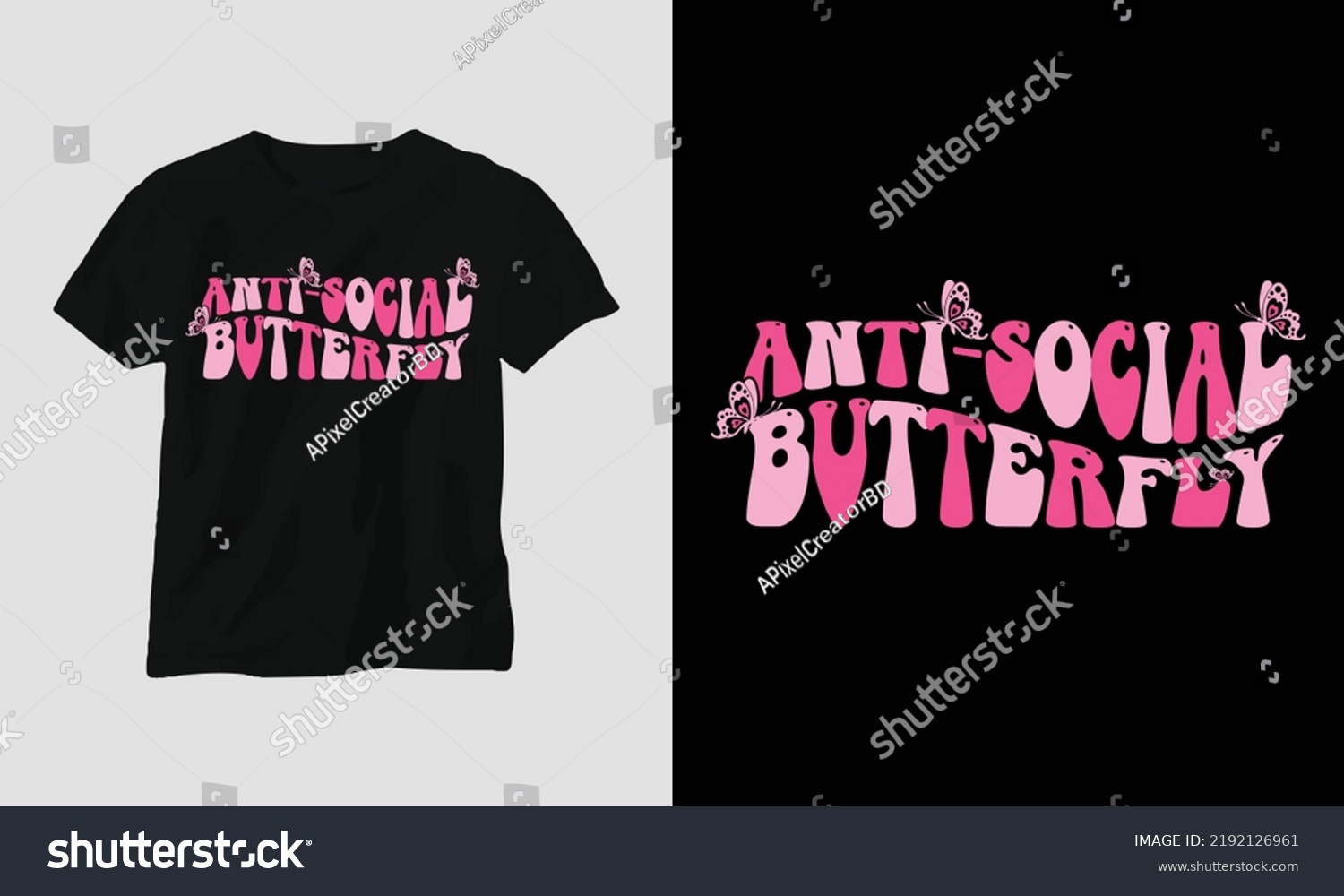 SVG of Wavy Retro Groovy T-shirt Design. Quotes with “anti-social butterfly” Design vector Graphic Design T-Shirt, mag, sticker, wall mat, etc. Design vector Graphic Template svg