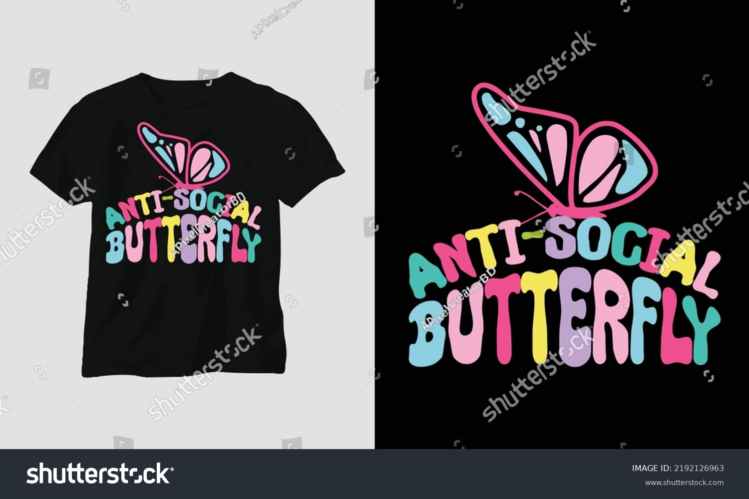 SVG of Wavy Retro Groovy T-shirt Design. Quotes with “anti-social butterfly” Design vector Graphic Design T-Shirt, mag, sticker, wall mat, etc. Design vector Graphic Template svg