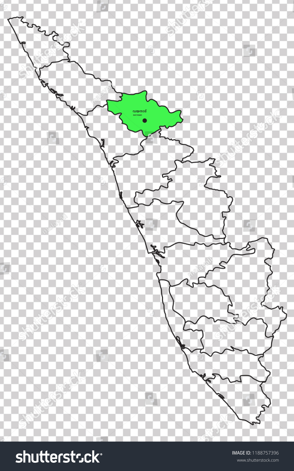 Wayanad In Kerala Map Wayanad District Shown Highlighted Green Colour Stock Vector (Royalty Free)  1188757396 | Shutterstock