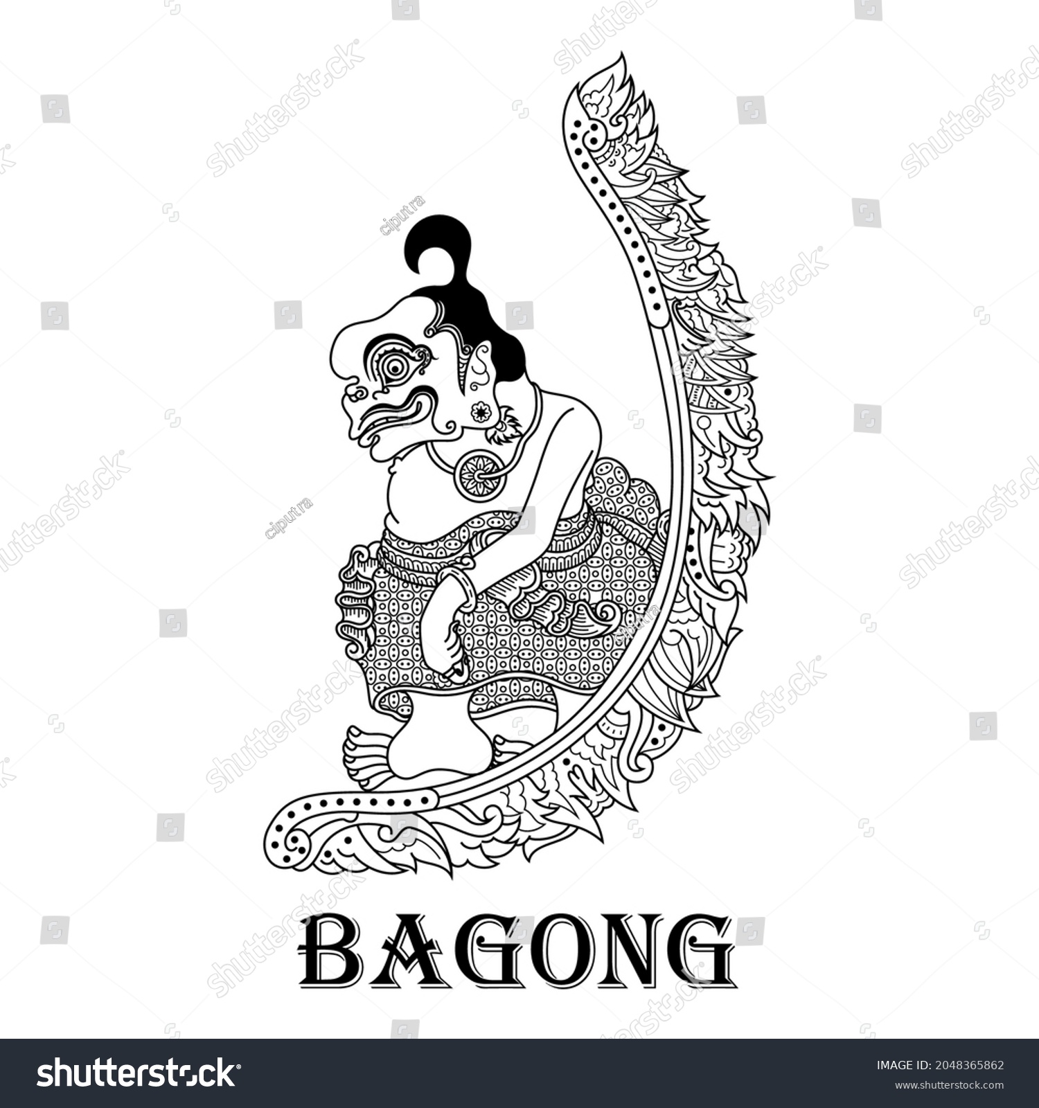 SVG of Wayang kulit bagong character in zentangle style svg