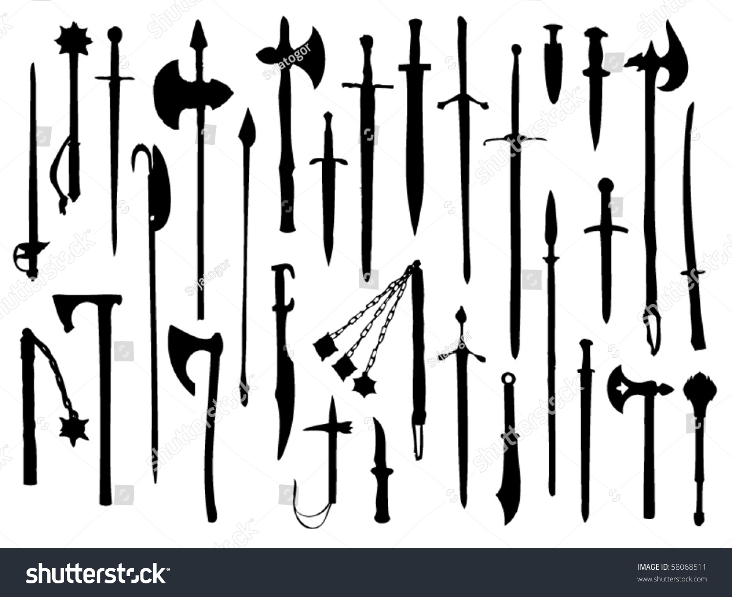 Weapon Collection Medieval Weapons Stock Vector 58068511 - Shutterstock