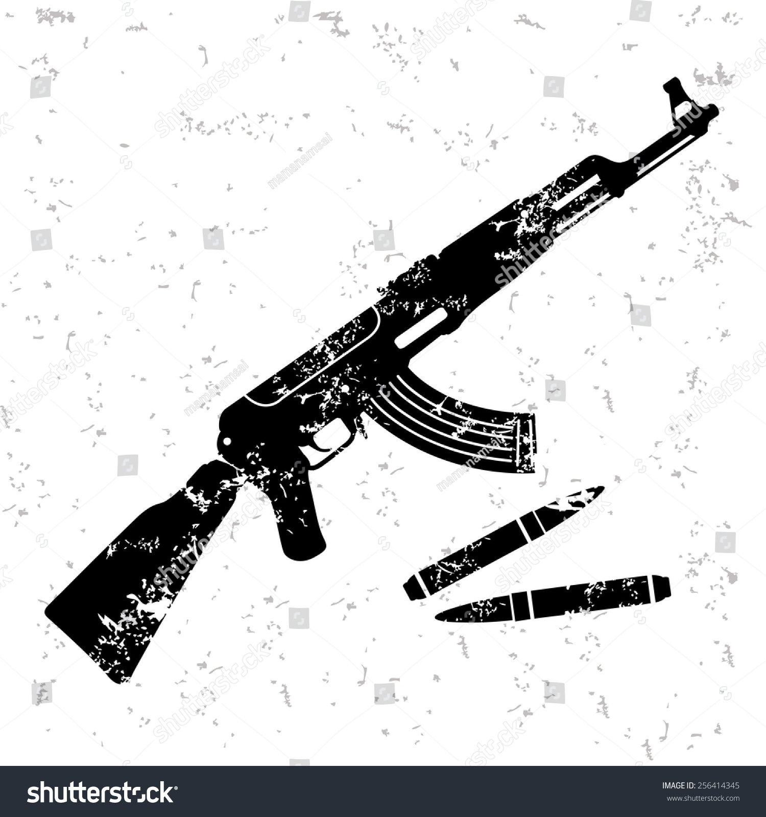 black ak-47 gun with bullets on white clip art preview