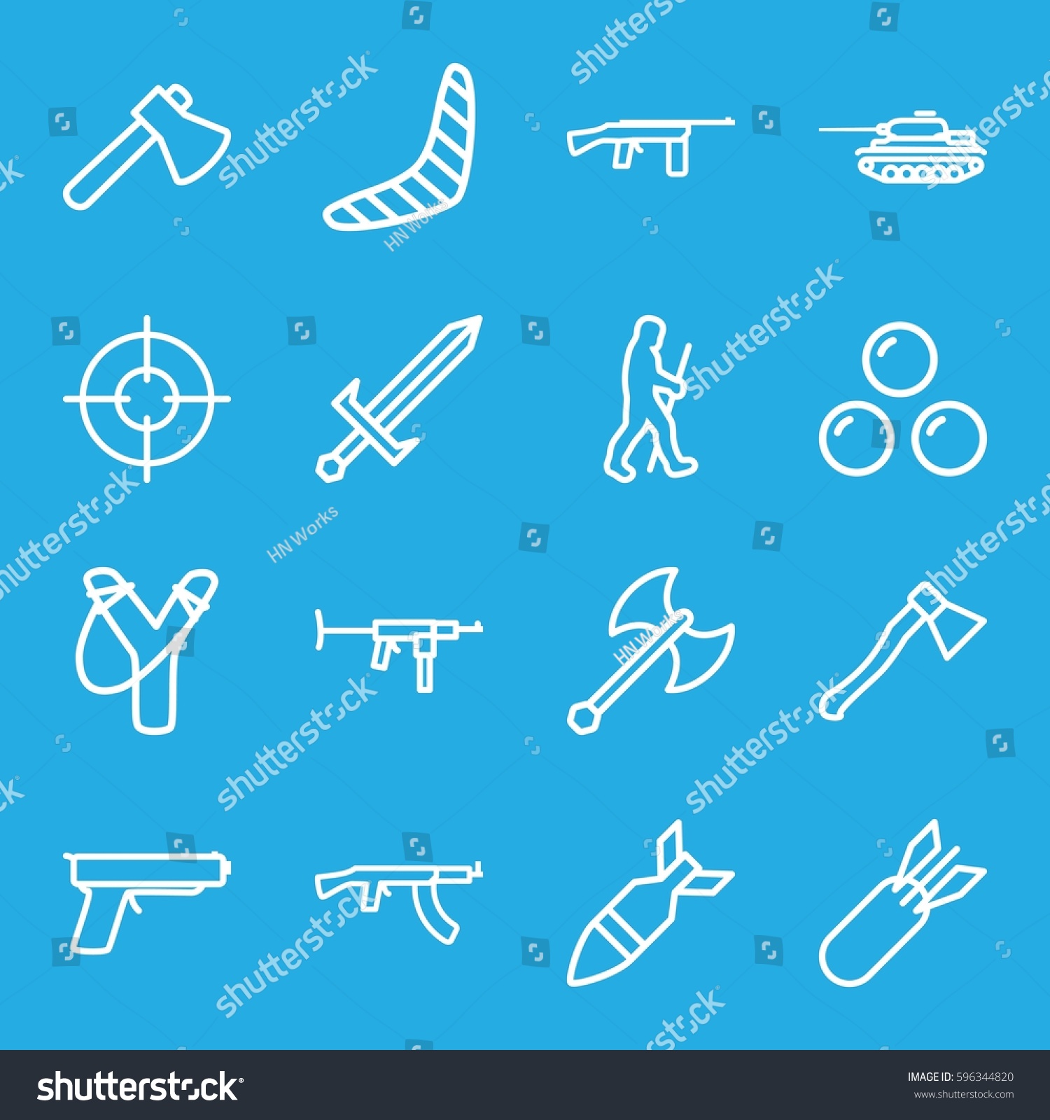 Weapon Icons Set Set 16 Weapon Stock Vector Royalty Free 596344820 1347