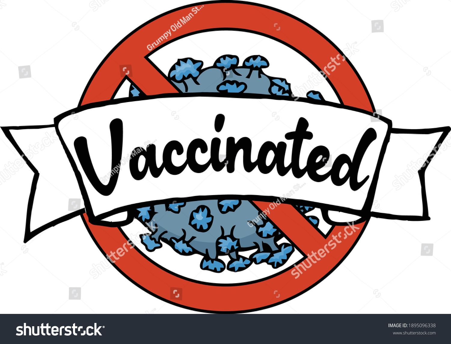 SVG of Wear this badge with pride to show everyone that you have been vaccinated against covid.  This design features a banner that reads vaccinated with the coronavirus crossed out in the background. 
 svg