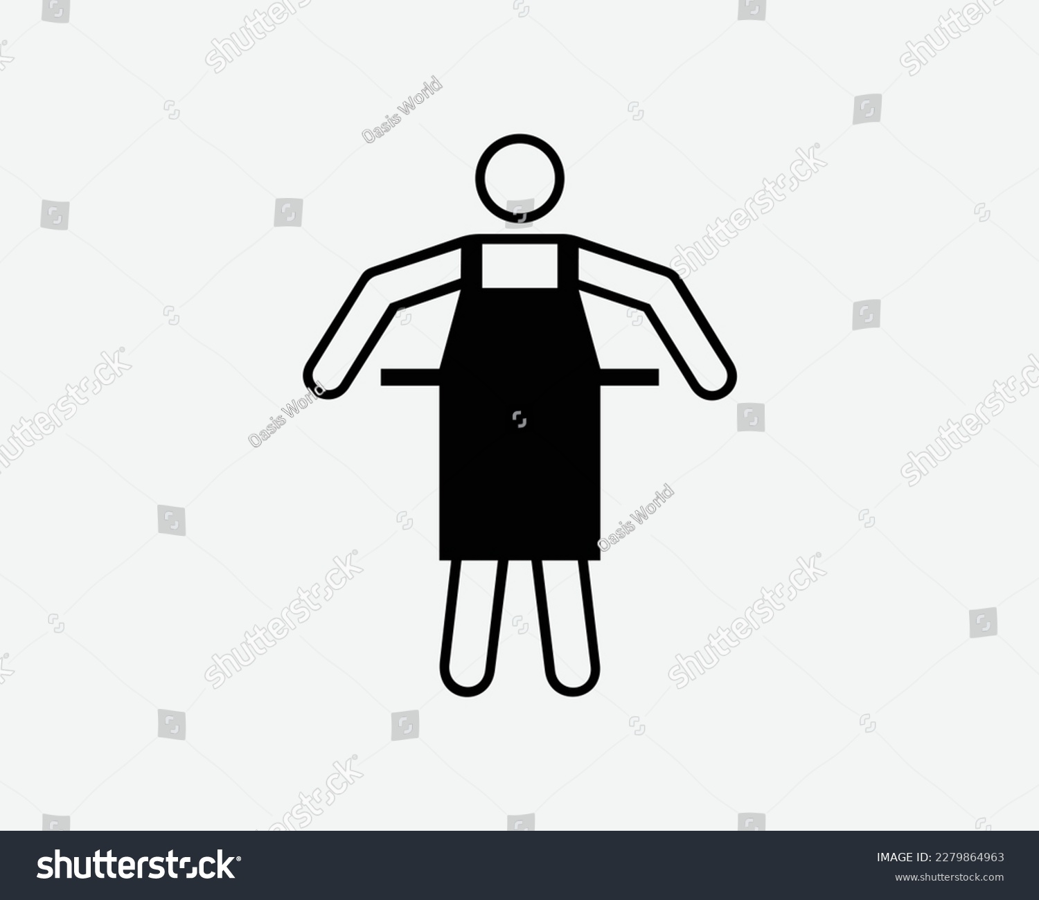 SVG of Wearing Apron Icon Stick Figure Man Kitchen Chef Cook Garment Black White Silhouette Symbol Sign Graphic Clipart Artwork Illustration Pictogram Vector svg
