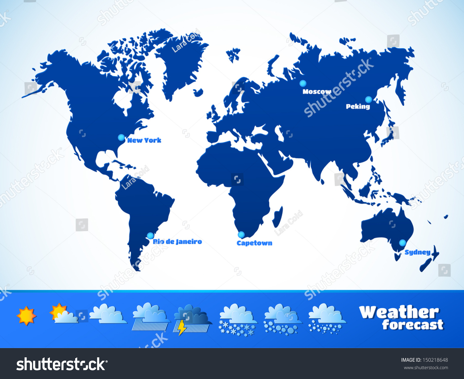 Weather Forecast Vector Illustration. Map Of The Continents Of The ...