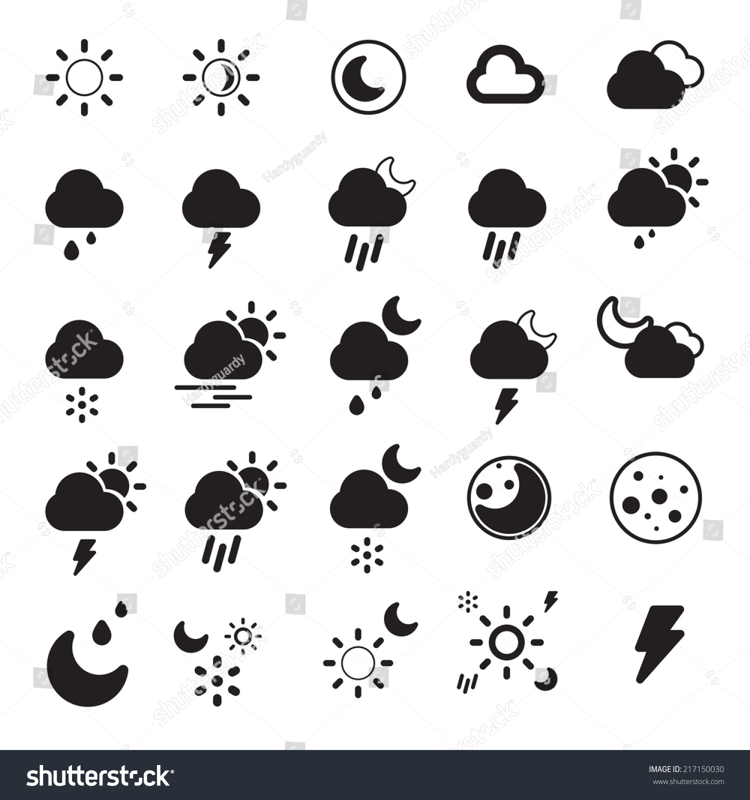 Weather Icons Flat Set. 25 Icons For Your Design. Sunny Weather, Rainy ...