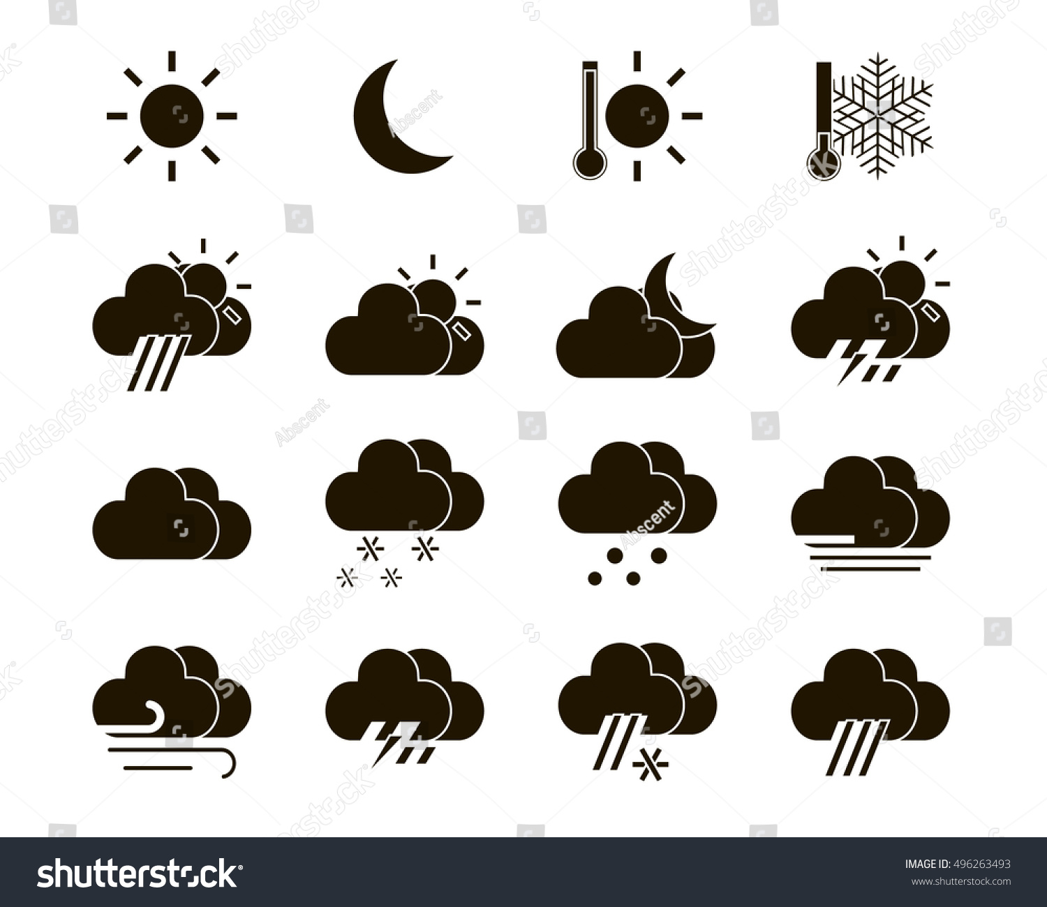 Weather Icons Black White Vector Illustration Stock Vector (Royalty