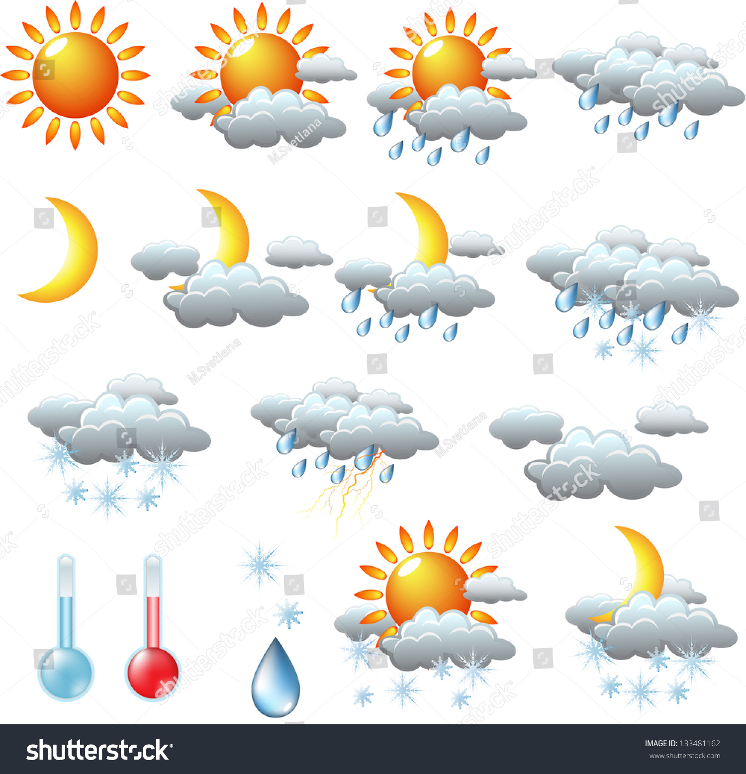 Weather Icons Sun Rain Snow Storm Stock Vector 133481162 - Shutterstock