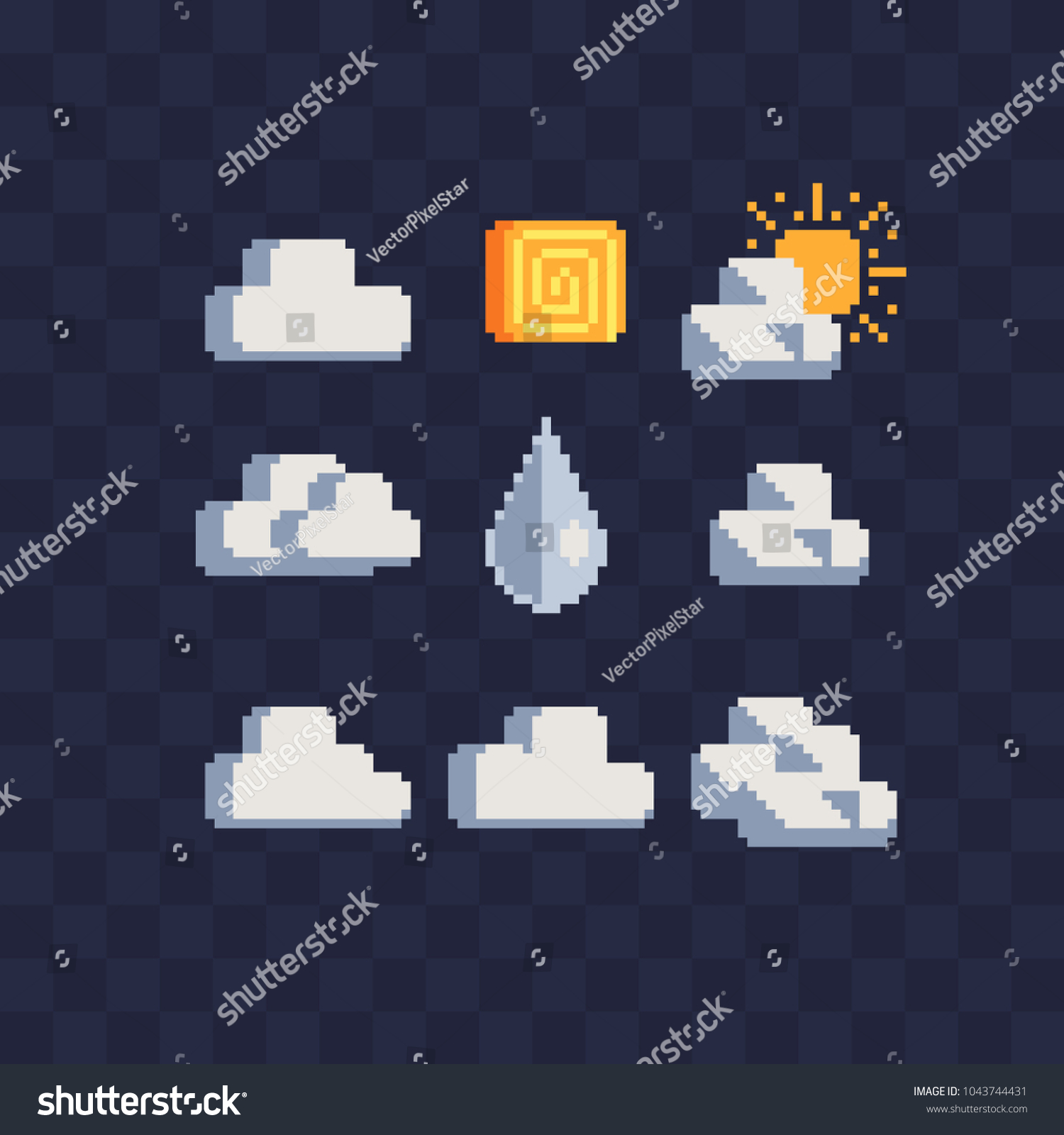 Weather Symbols Web Icons Pixel Art Stock Vector Royalty Free