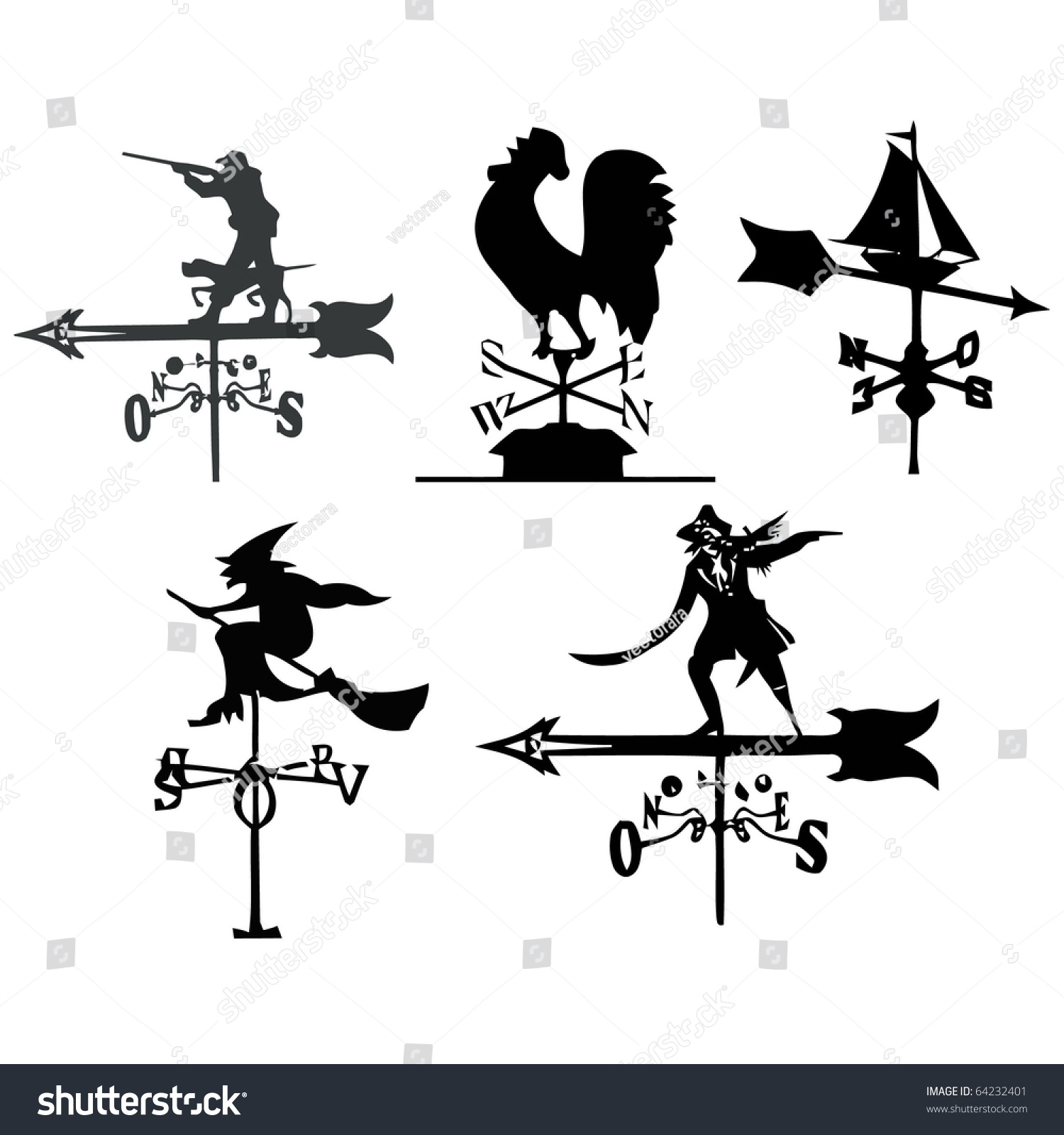 Weather Vanes Setvector Stock Vector 64232401 Shutterstock