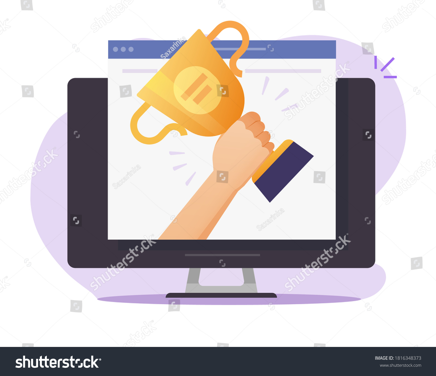 SVG of Web digital award online on internet vector, electronic website winner prize achievement, victory golden cup trophy flat cartoon, concept of championship competition gift, contest challenge win svg