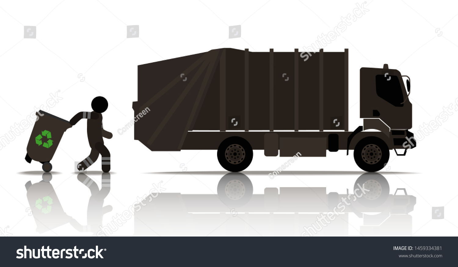 SVG of web icons of people. worker loads garbage on the garbage truck. Vector banner svg