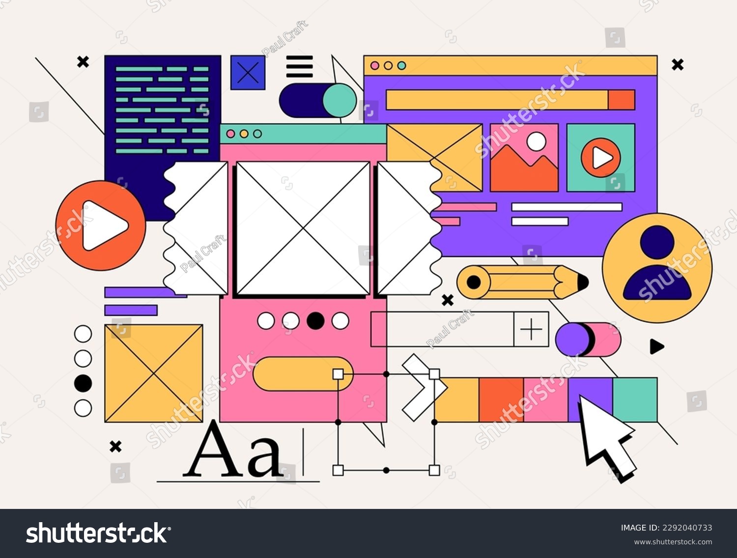SVG of Web or App development concept with UI UX elements collage for web banner op poster. Vector illustration svg
