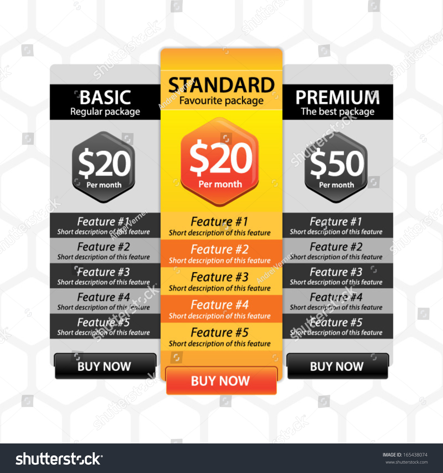 Web Site Subscription Pricing Plans Tables Stock Vector Royalty Free 165438074