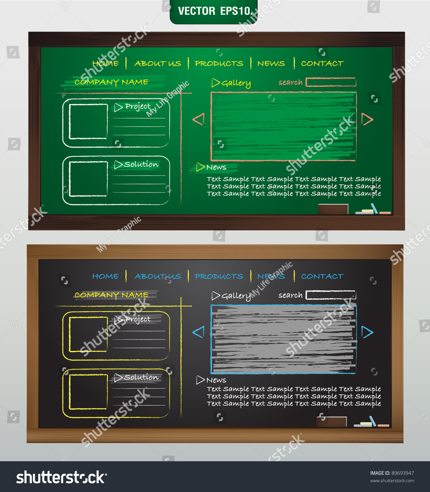 Website Template Design On Blackboard Vector Stock Vector 89693947 Shutterstock Blackboard Website Templates