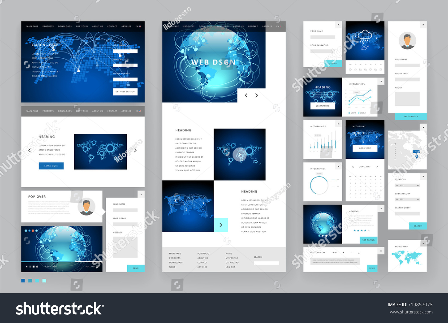 Website Template Design Interface Elements Global Stock Vector (Royalty ...