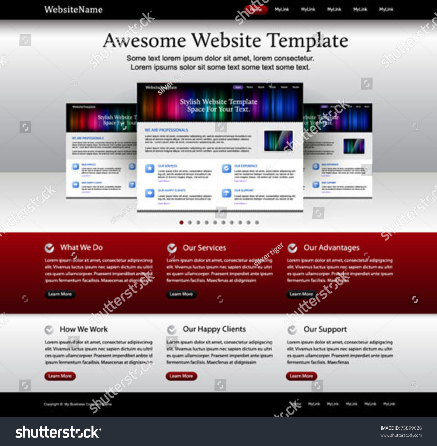 Website Template Metallic Red White Black Stock Vector Royalty Free 75899626