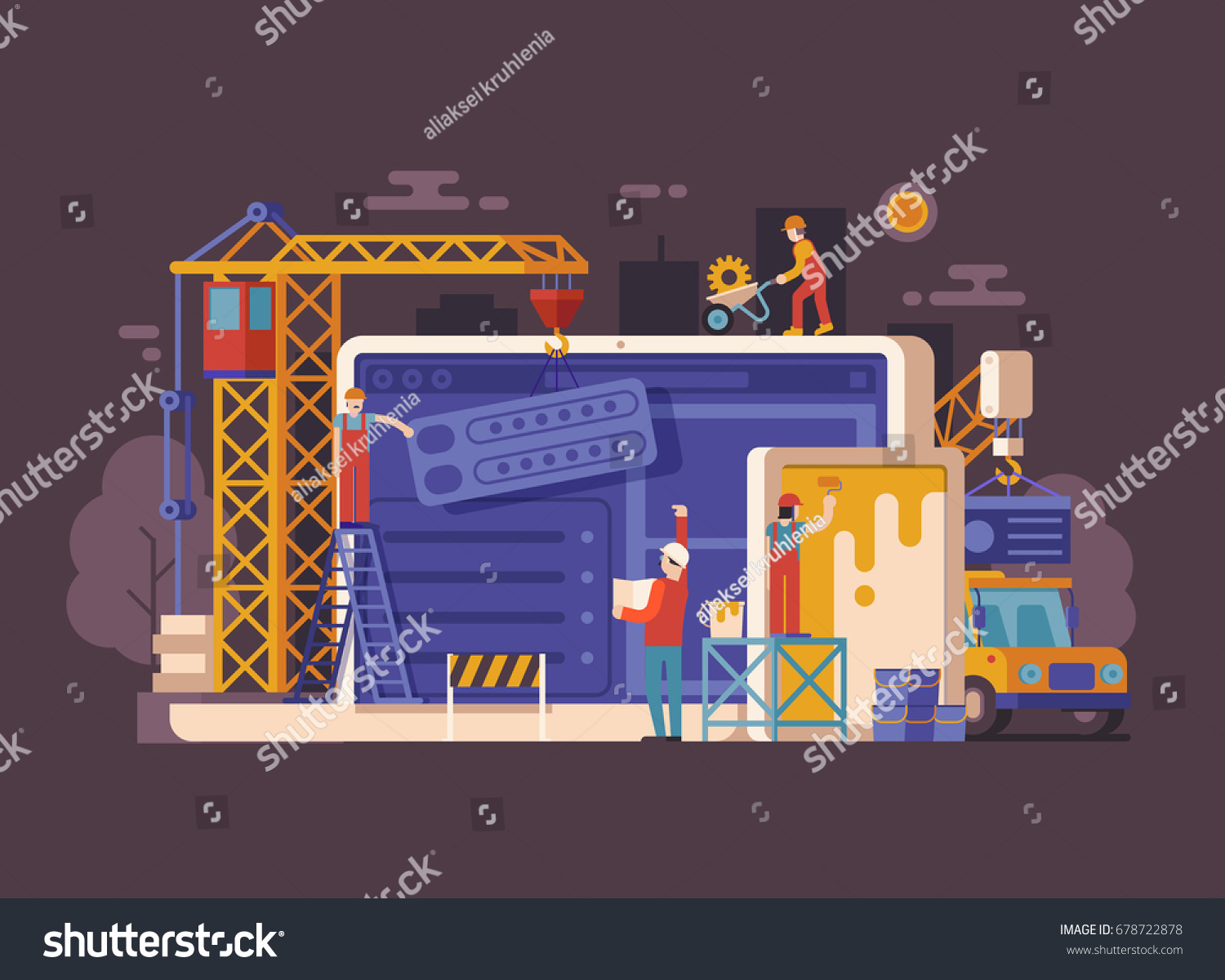 Website Under Construction Concept Background Flat Stock Vector