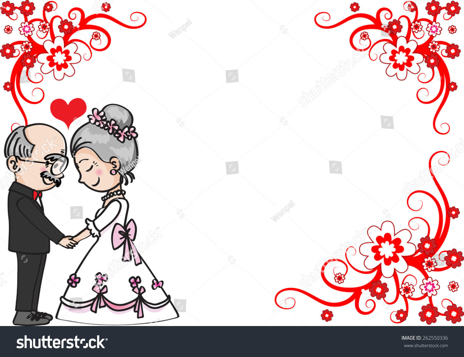 wedding anniversary card border old people stock vector