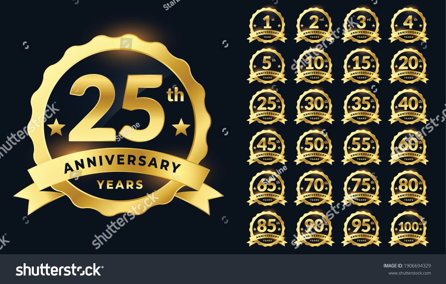 SVG of wedding anniversary golden badge label logotype set svg