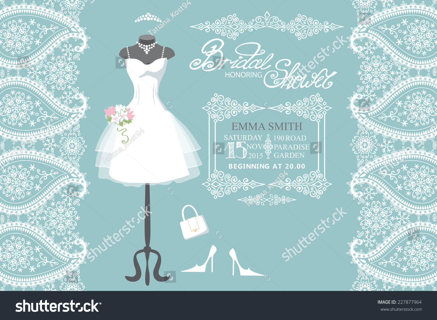 Wedding Bridal Shower Invitationwedding Dresspaisley Lace Stock