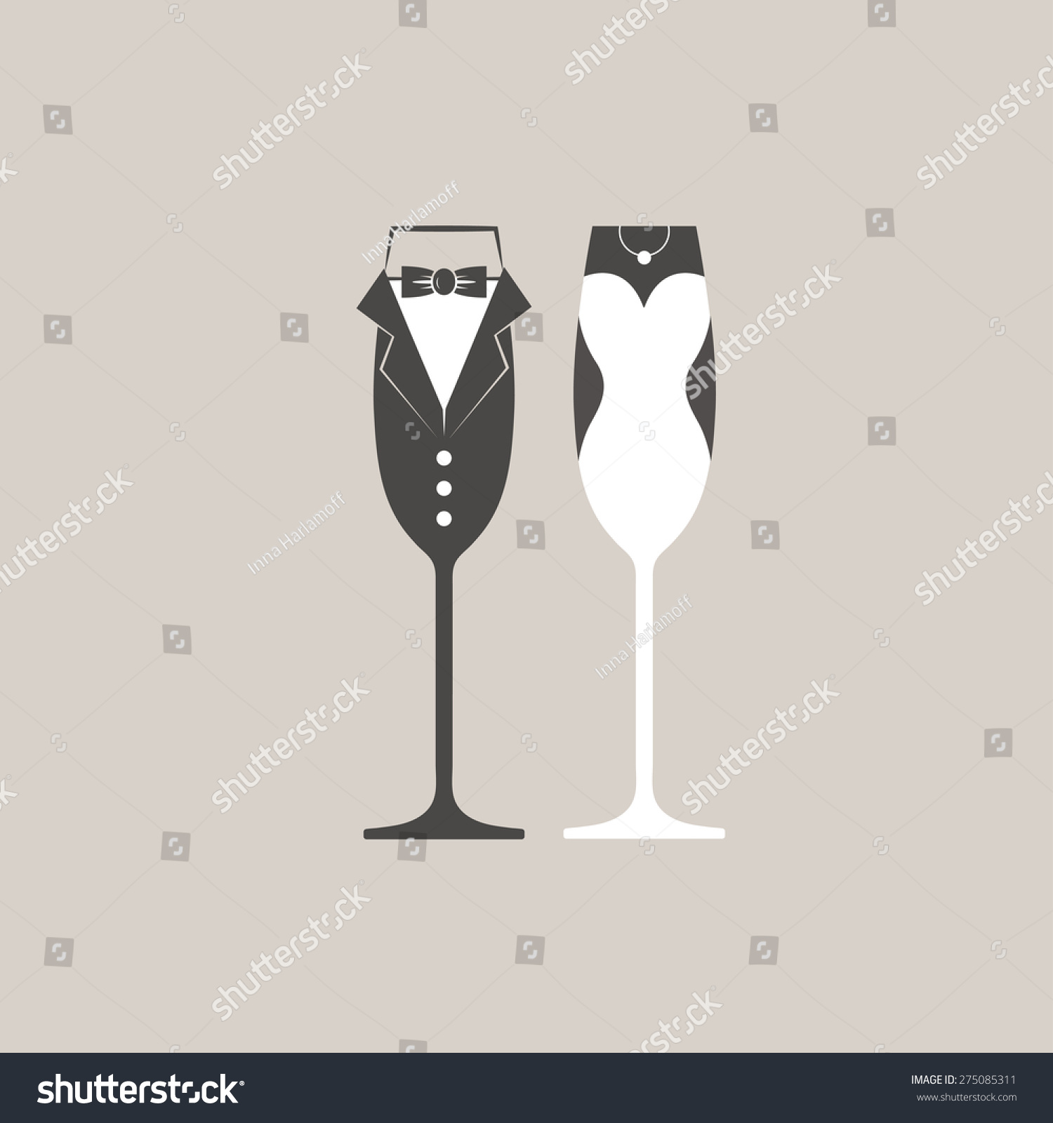 Download Wedding Bride Groom Champagne Flutes Glasses Stock Vector Royalty Free 275085311