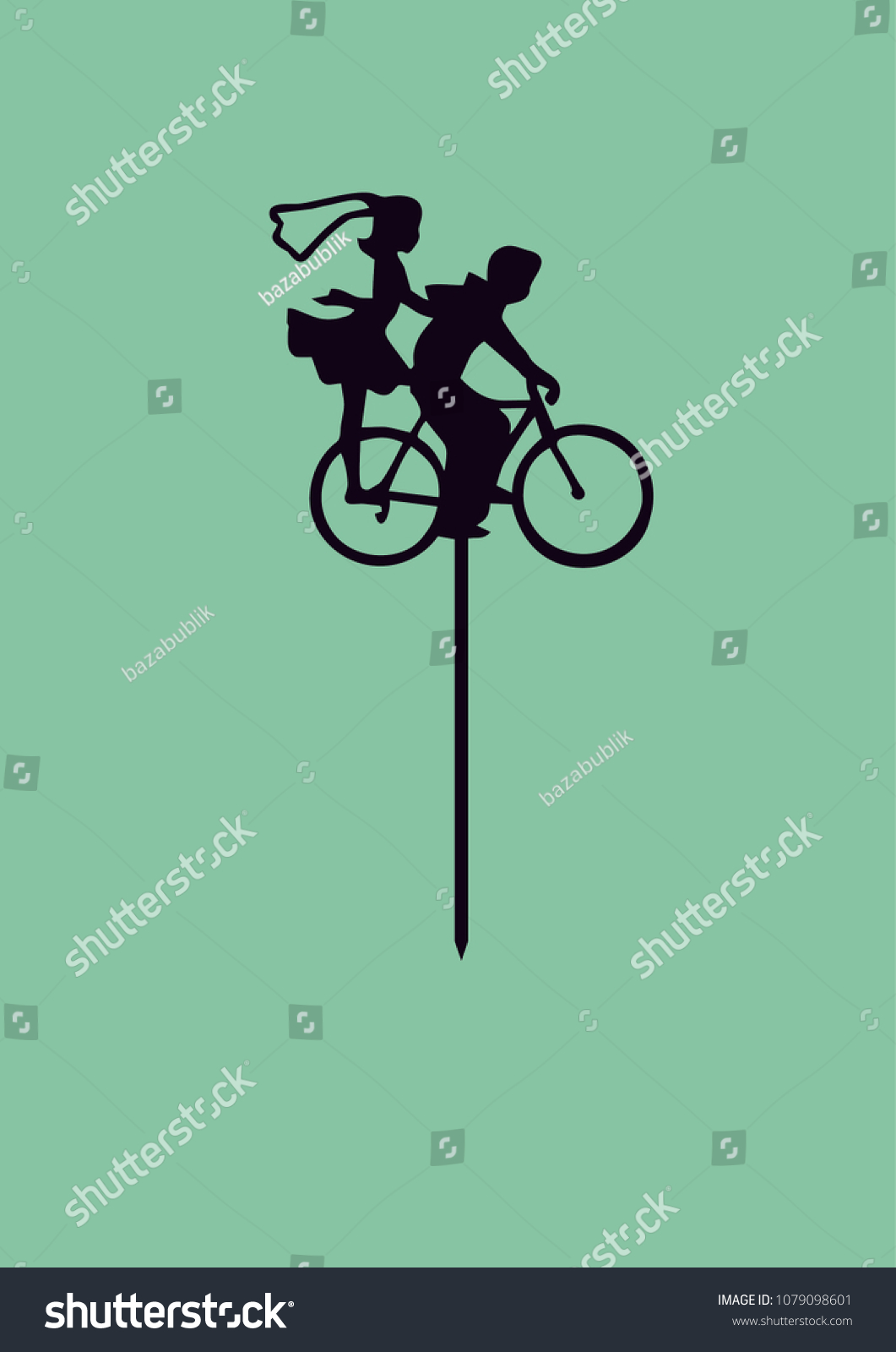 Wedding Cake Topper Couple On Bycicle Stock Vector Royalty Free