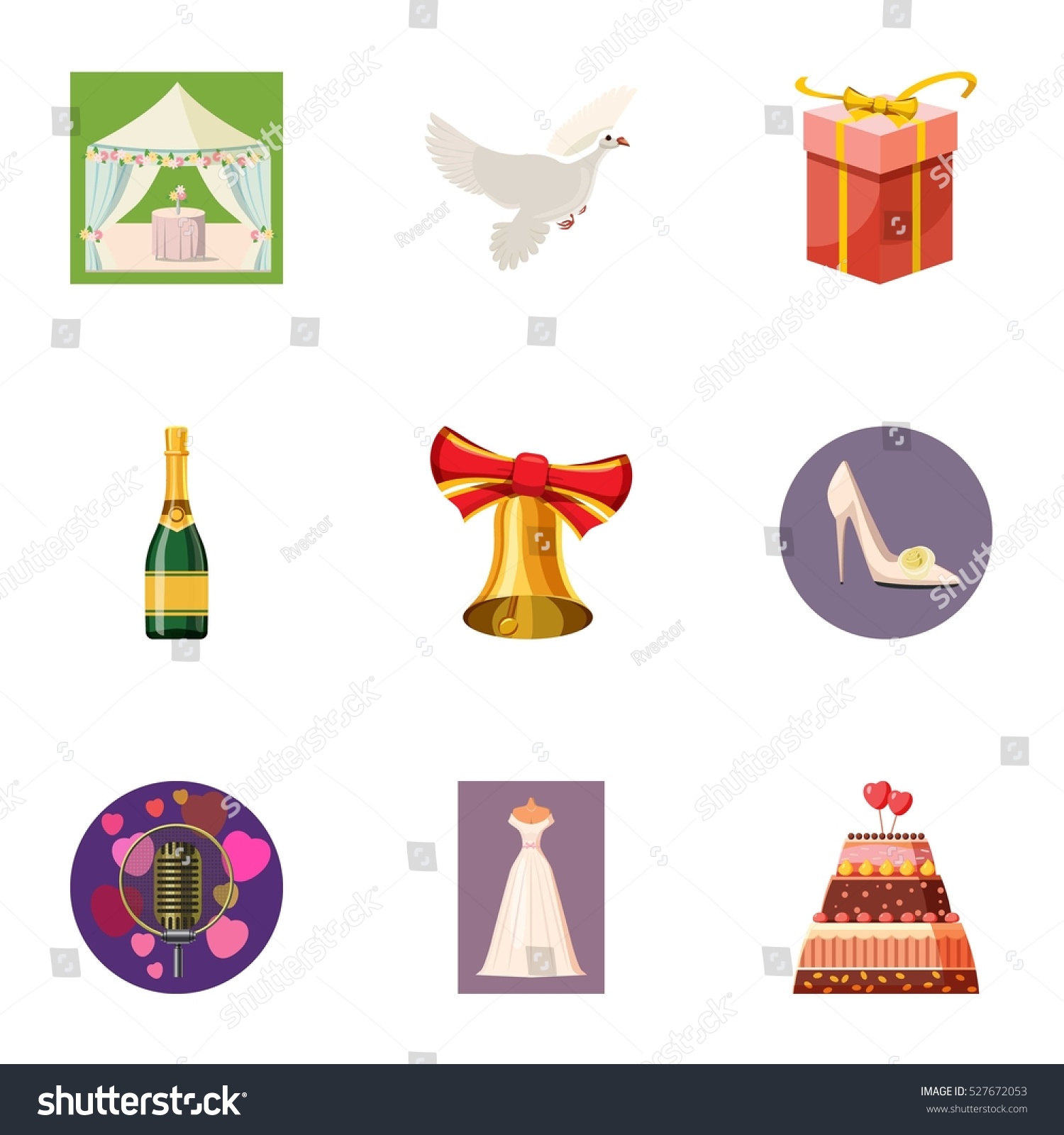 Wedding Ceremony Icons Set Cartoon Illustration Stock Vector 527672053