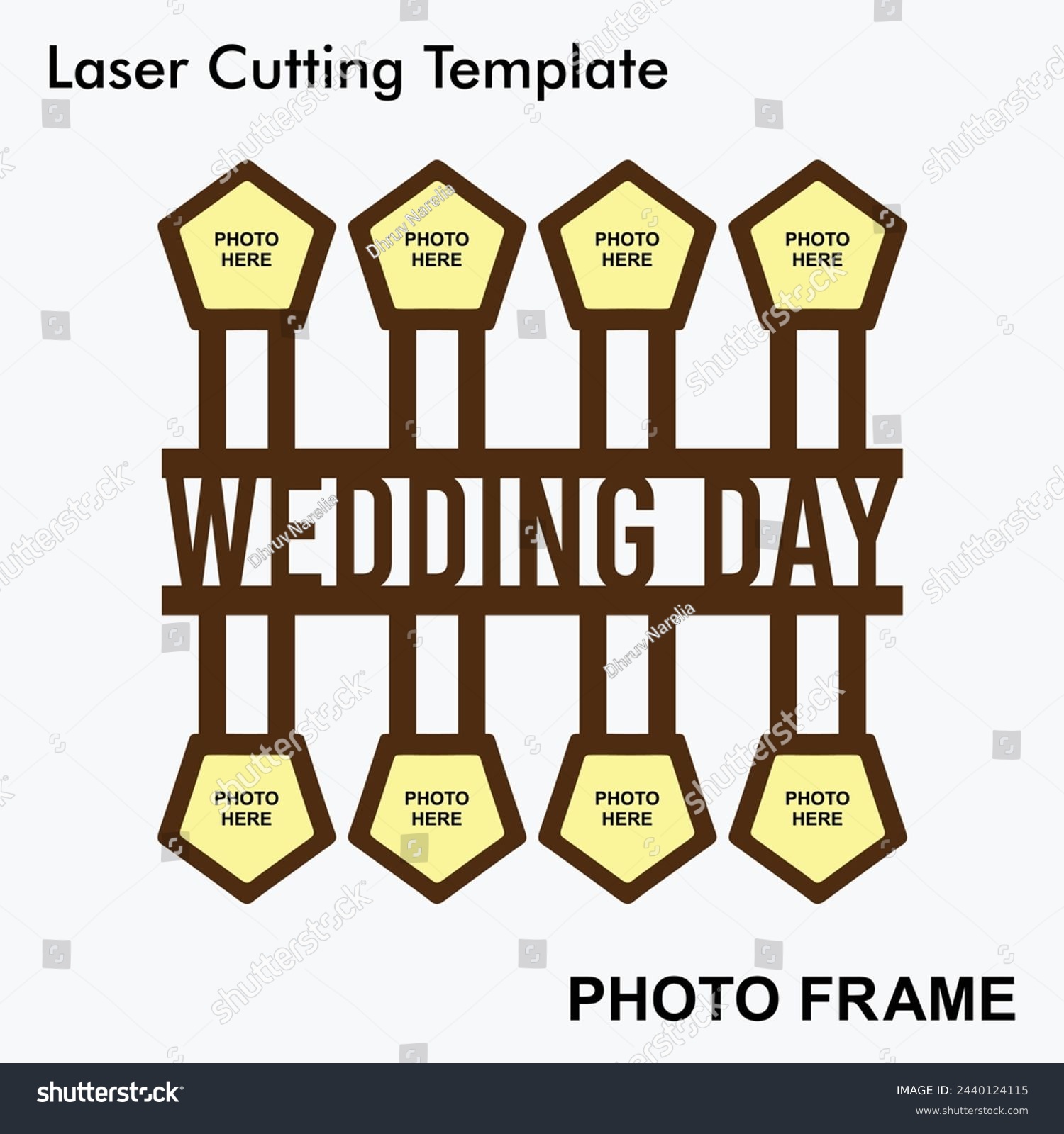 SVG of Wedding Day laser cut photo frame with 8 photo. Home decor wooden sublimation frame template. Suitable for wedding gifts. Laser cut photo frame template design for mdf and acrylic cutting. svg