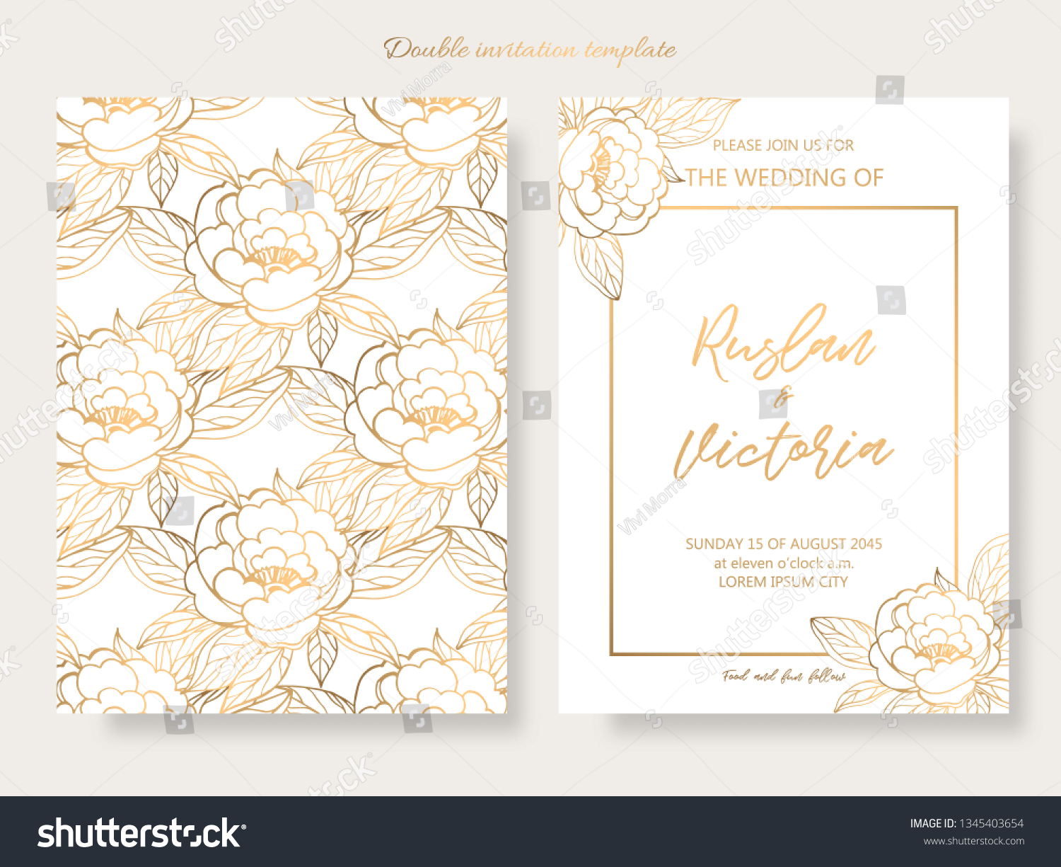 Wedding Floral Watercolor Style Double Invitation Invitation