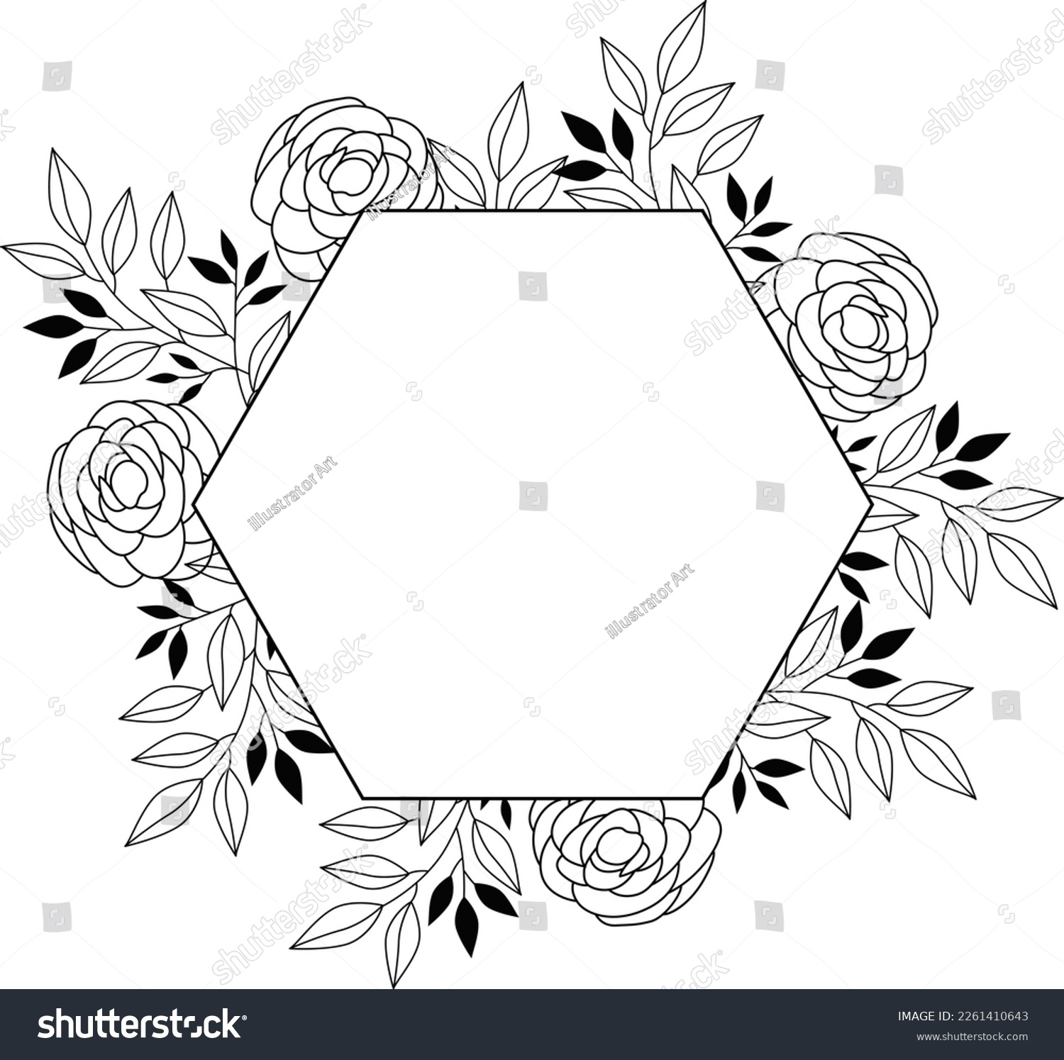 SVG of Wedding floral frame svg, Floral Hexagon SVG, Floral Hexagon Circle SVG svg