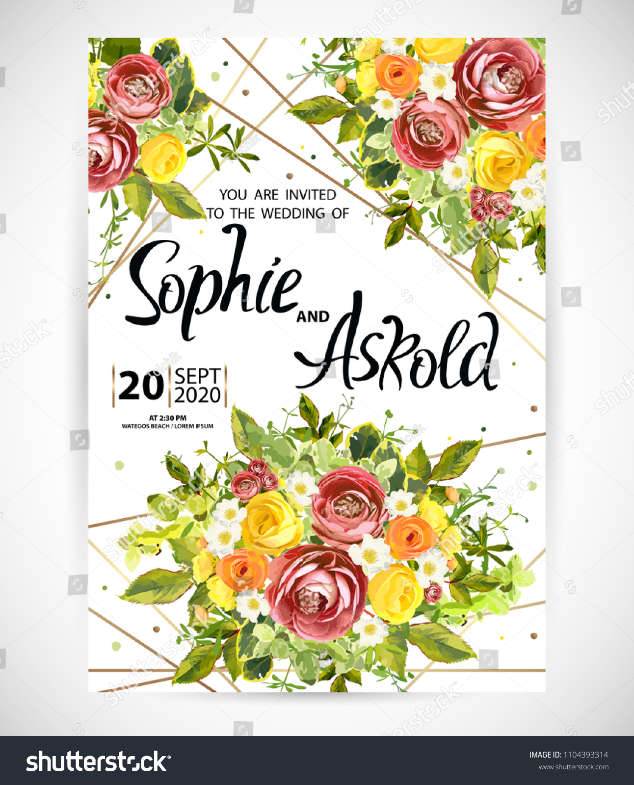 Wedding Floral Template Invite Garden Flower Stock Vector Royalty Free 1104393314