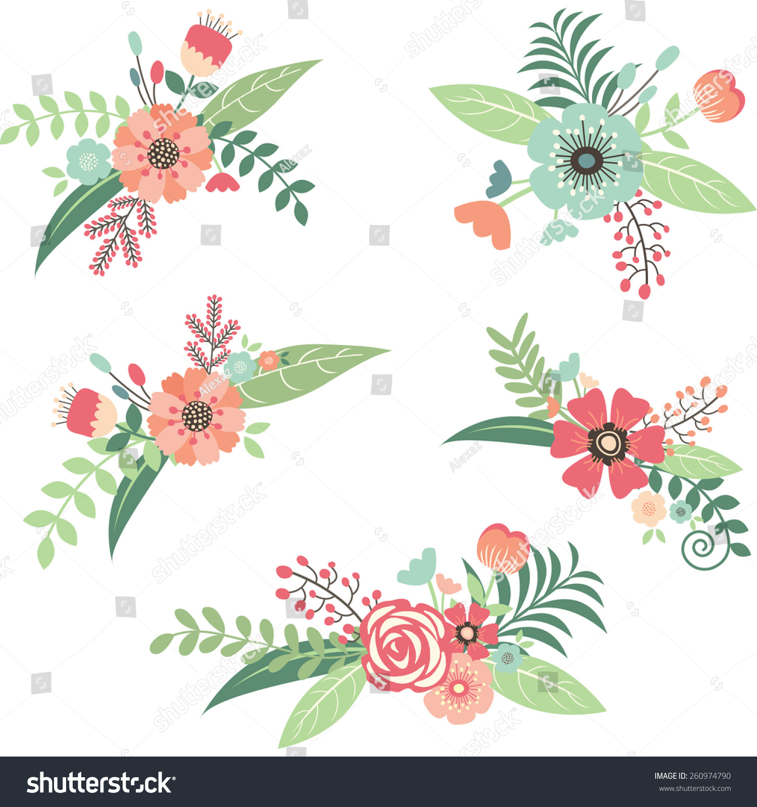 Wedding Flower Bouquet Set Stock Vector 260974790 : Shutterstock