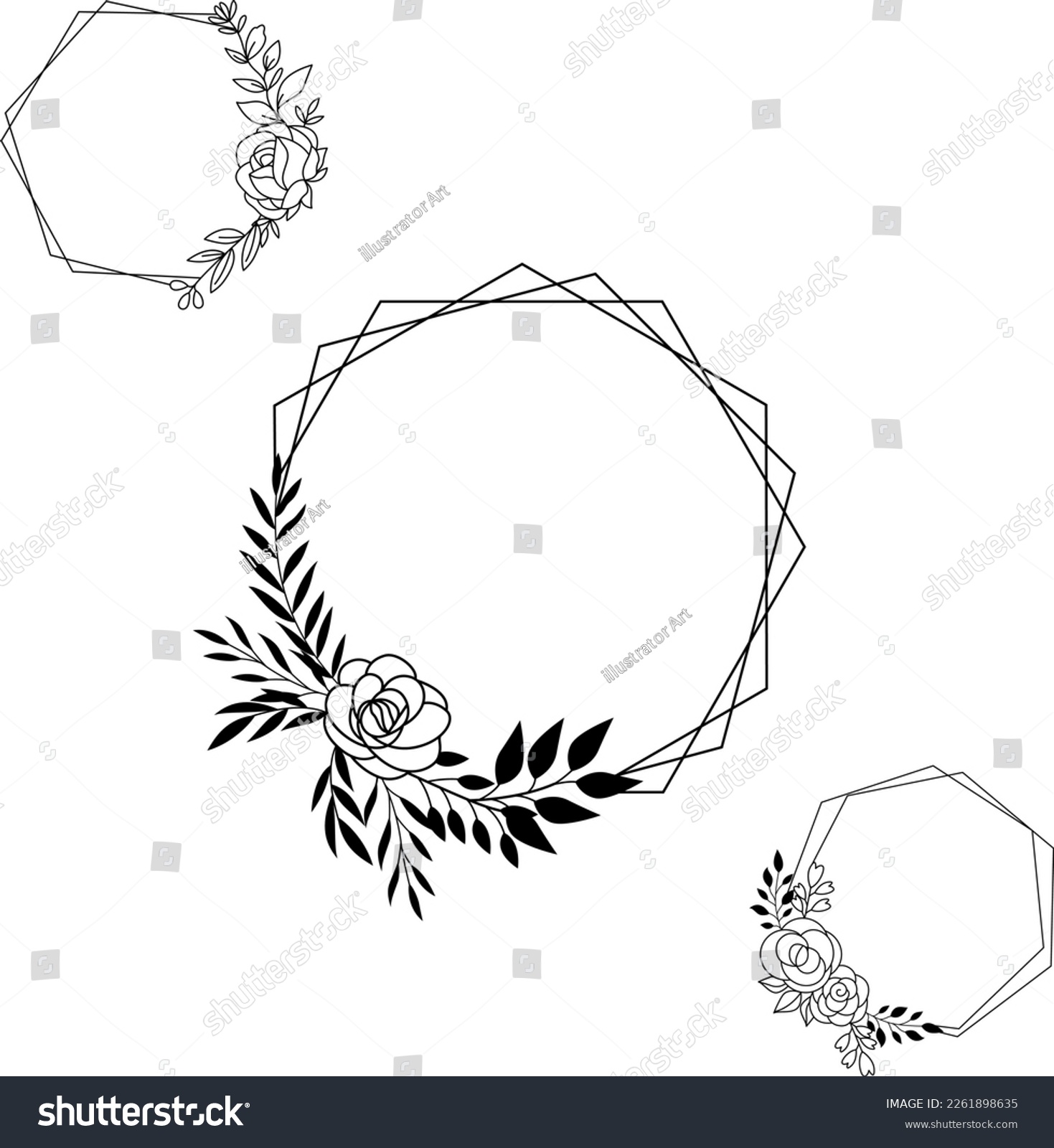 SVG of Wedding hexagon flower frame vector, botanical silhouette Floral Frame SVG Bundle svg