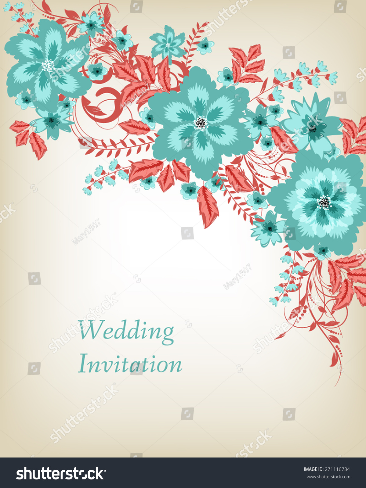 Wedding Invitation Card. Flowers Abstract Colorful Background. Romantic ...