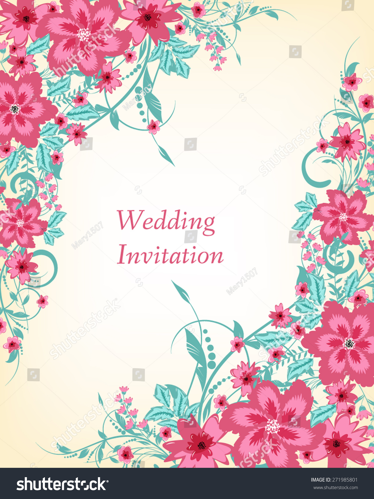 Wedding Invitation Card. Flowers Abstract Colorful Background. Romantic ...