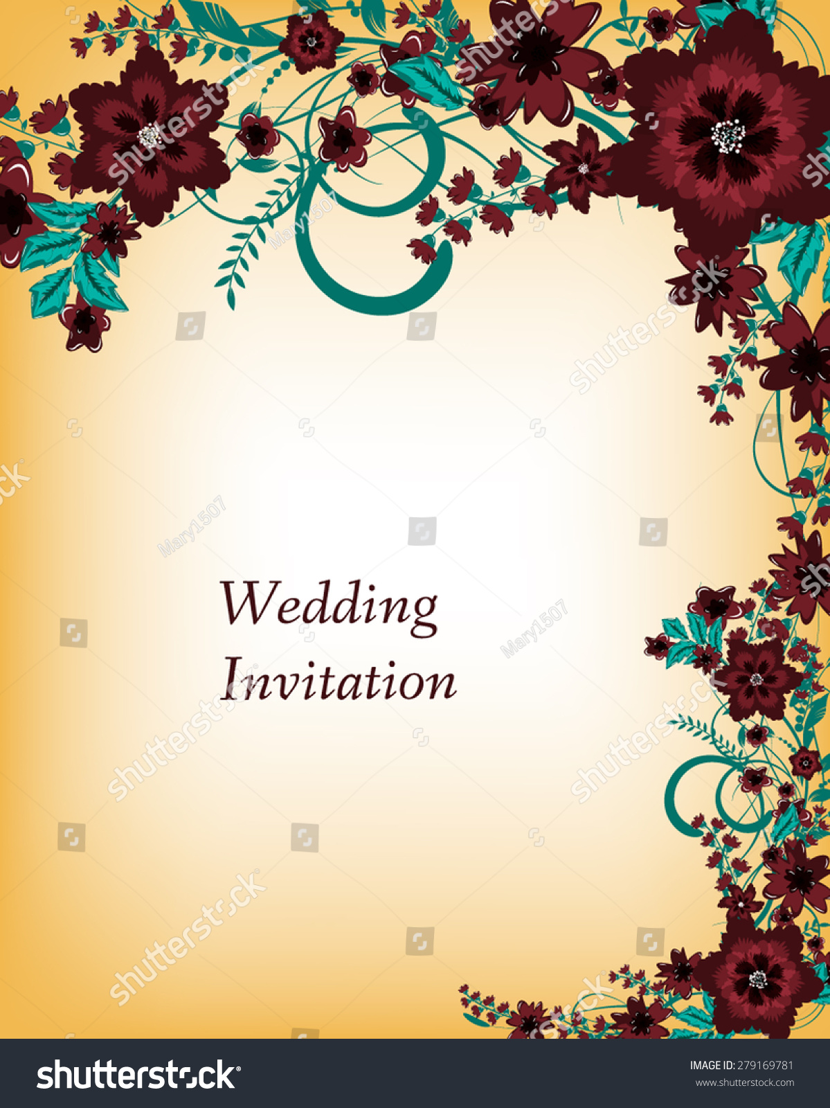 Wedding Invitation Card. Flowers Abstract Colorful Background. Romantic ...